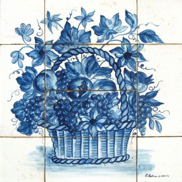 Deruta tile panel featuring a fruit basket handmade by Antica Deruta - Italy