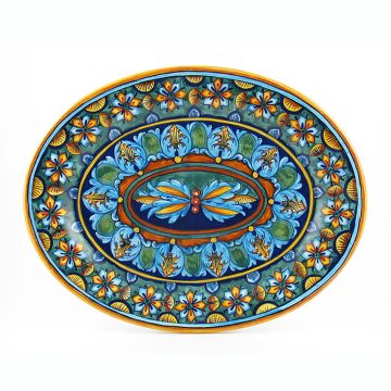 Italian oval platter from the Geometrico 6E Collection handmade by Eugenio Ricciarelli - Deruta, Rapallo, Amalfi