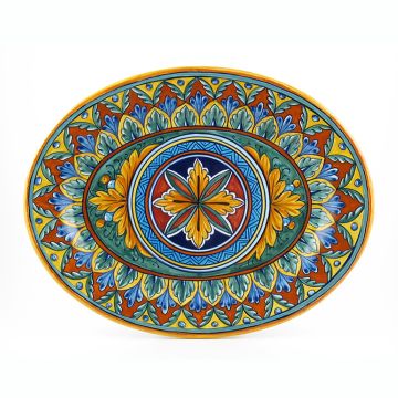 Italian oval platter from the Geometrico 7E Collection handmade by Eugenio Ricciarelli - Deruta, Rapallo, Amalfi