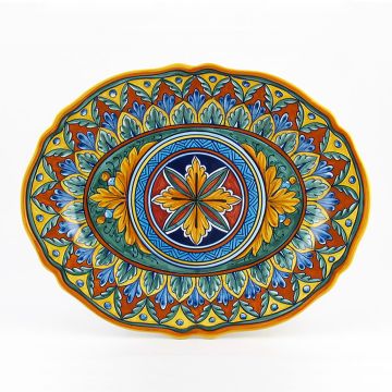 Italian oval platter from the Geometrico 7E Collection handmade by Eugenio Ricciarelli - Deruta, Rapallo, Amalfi