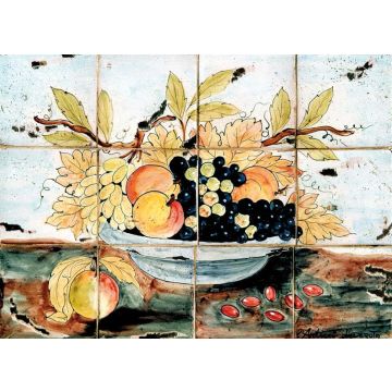 Deruta rectangular tile panel featuring fruit handmade by Antica Deruta - Italy