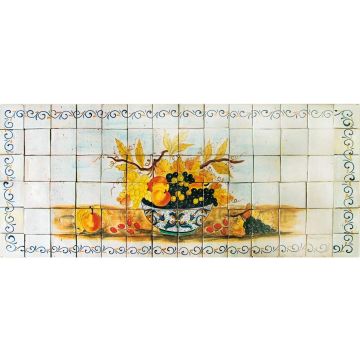 Deruta tile panel featuring a fruit bowl handmade by Antica Deruta - Italy