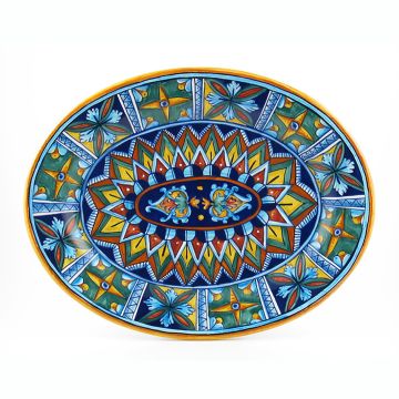 Italian oval platter from the Geometrico 11E Collection handmade by Eugenio Ricciarelli - Deruta, Rapallo, Amalfi