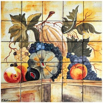 Deruta tile panel featuring grapes and melons handmade by Antica Deruta - Italy