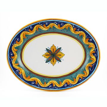 Italian oval platter from the Geometrico 16E Collection handmade by Eugenio Ricciarelli - Deruta, Rapallo, Amalfi