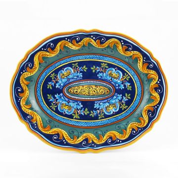 Italian oval platter from the Geometrico 16E Collection handmade by Eugenio Ricciarelli - Deruta, Rapallo, Amalfi