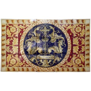 Deruta tile panel featuring Raphael's Grottesche handmade by Antica Deruta - Italy