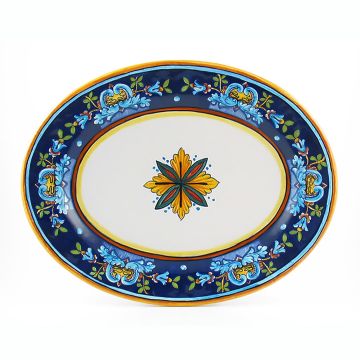 Italian oval platter from the Geometrico 19E Collection handmade by Eugenio Ricciarelli - Deruta, Rapallo, Amalfi