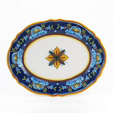 Italian oval platter from the Geometrico 19E Collection handmade by Eugenio Ricciarelli - Deruta, Rapallo, Amalfi