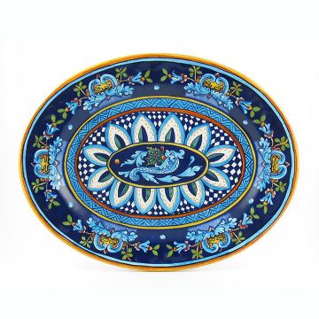Italian oval platter from the Geometrico 19E Collection handmade by Eugenio Ricciarelli - Deruta, Rapallo, Amalfi