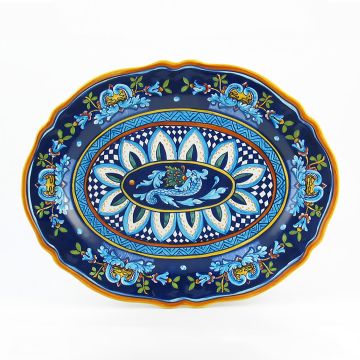 Italian oval platter from the Geometrico 19E Collection handmade by Eugenio Ricciarelli - Deruta, Rapallo, Amalfi