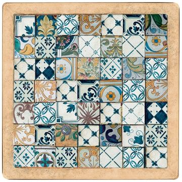 Deruta Reclaimed tile panel with a terracotta frame handmade by Antica Deruta - Italy