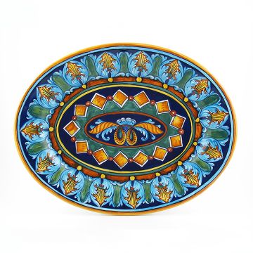 Italian oval platter from the Geometrico 25E Collection handmade by Eugenio Ricciarelli - Deruta, Rapallo, Amalfi