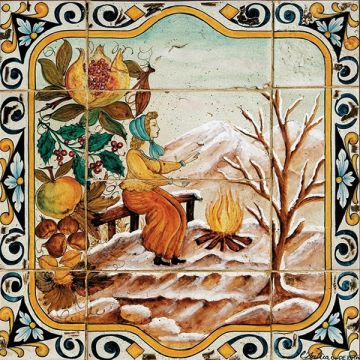 Deruta Winter tile panel from the Four Seasons collection handmade by Antica Deruta - Italy