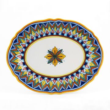 Italian oval platter from the Geometrico 29E Collection handmade by Eugenio Ricciarelli - Deruta, Rapallo, Amalfi