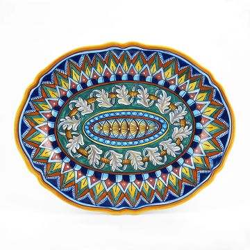 Italian oval platter from the Geometrico 29E Collection handmade by Eugenio Ricciarelli - Deruta, Rapallo, Amalfi