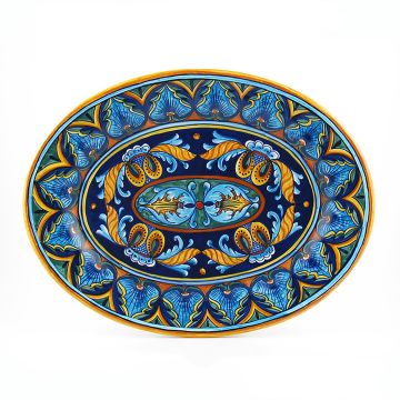 Italian oval platter from the Geometrico 34E Collection handmade by Eugenio Ricciarelli - Deruta, Rapallo, Amalfi