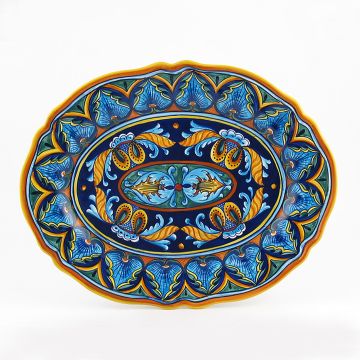 Italian oval platter from the Geometrico 34E Collection handmade by Eugenio Ricciarelli - Deruta, Rapallo, Amalfi