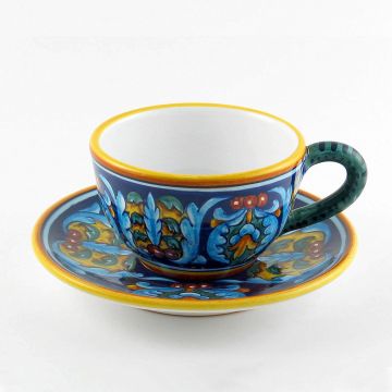 Italian breakfast cup and saucer from the Geometrico 35E Collection handmade by Eugenio Ricciarelli - Deruta, Rapallo, Amalfi