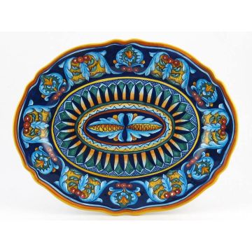 Italian oval platter from the Geometrico 35E Collection handmade by Eugenio Ricciarelli - Deruta, Rapallo, Amalfi