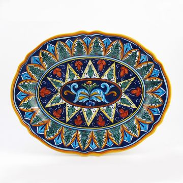 Italian oval platter from the Geometrico 37E Collection handmade by Eugenio Ricciarelli - Deruta, Rapallo, Amalfi
