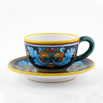 Italian breakfast cup and saucer from the Geometrico 38E Collection handmade by Eugenio Ricciarelli - Deruta, Rapallo, Amalfi