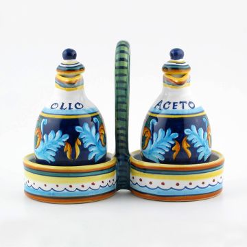 Italian oil and vinegar set from the Geometrico 38E Collection handmade by Eugenio Ricciarelli - Deruta, Rapallo, Amalfi