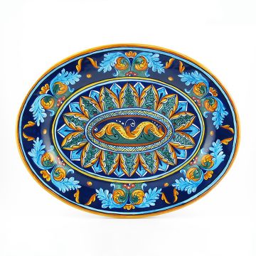 Italian oval platter from the Geometrico 38E Collection handmade by Eugenio Ricciarelli - Deruta, Rapallo, Amalfi