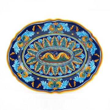 Italian oval platter from the Geometrico 38E Collection handmade by Eugenio Ricciarelli - Deruta, Rapallo, Amalfi