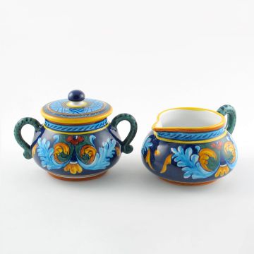 Italian creamer & sugar set from the Geometrico 38E Collection handmade by Eugenio Ricciarelli - Deruta, Rapallo, Amalfi