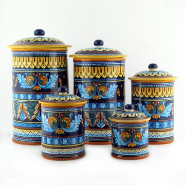 Italian canister from the Geometrico 39E Collection handmade by Eugenio Ricciarelli - Deruta, Rapallo, Amalfi