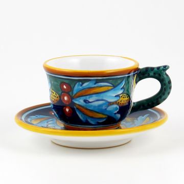 Italian espresso cup and saucer from the Geometrico 39E Collection handmade by Eugenio Ricciarelli - Deruta, Rapallo, Amalfi