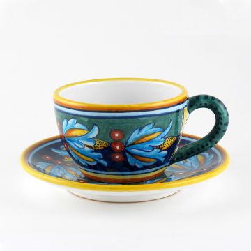 Italian breakfast cup and saucer from the Geometrico 39E Collection handmade by Eugenio Ricciarelli - Deruta, Rapallo, Amalfi