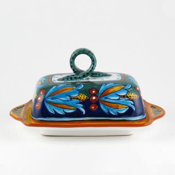 Italian butter dish from the Geometrico 39E Collection handmade by Eugenio Ricciarelli - Deruta, Rapallo, Amalfi
