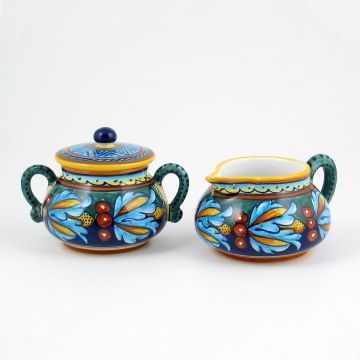 Italian creamer & sugar set from the Geometrico 39E Collection handmade by Eugenio Ricciarelli - Deruta, Rapallo, Amalfi