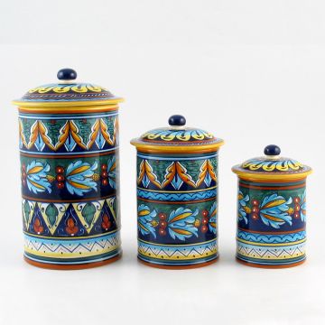 Italian set of 3 canisters from the Geometrico 39E Collection handmade by Eugenio Ricciarelli - Deruta, Rapallo, Amalfi