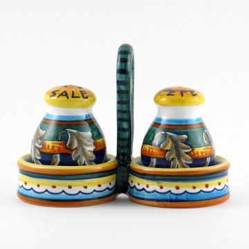 Italian salt and pepper shakers set from the Geometrico 40E Collection handmade by Eugenio Ricciarelli - Deruta, Rapallo, Amalfi