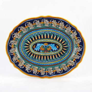Italian oval platter from the Geometrico 40E Collection handmade by Eugenio Ricciarelli - Deruta, Rapallo, Amalfi