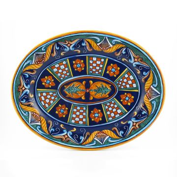 Italian oval platter from the Geometrico 42E Collection handmade by Eugenio Ricciarelli - Deruta, Rapallo, Amalfi