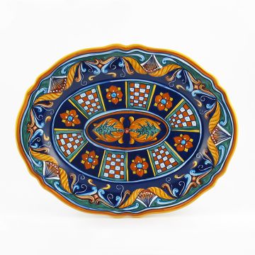 Italian oval platter from the Geometrico 42E Collection handmade by Eugenio Ricciarelli - Deruta, Rapallo, Amalfi