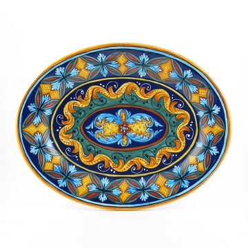 Italian oval platter from the Geometrico 50E Collection handmade by Eugenio Ricciarelli - Deruta, Rapallo, Amalfi