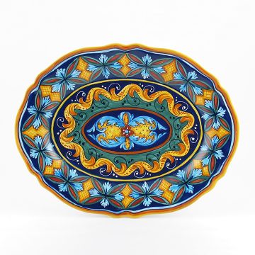 Italian oval platter from the Geometrico 50E Collection handmade by Eugenio Ricciarelli - Deruta, Rapallo, Amalfi