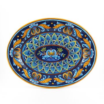 Italian oval platter from the Geometrico 53E Collection handmade by Eugenio Ricciarelli - Deruta, Rapallo, Amalfi