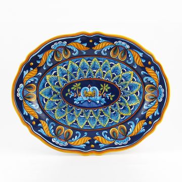 Italian oval platter from the Geometrico 53E Collection handmade by Eugenio Ricciarelli - Deruta, Rapallo, Amalfi