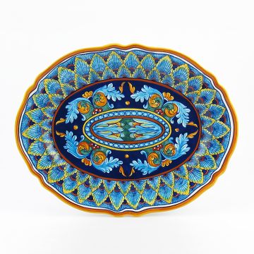 Italian oval platter from the Geometrico 61E Collection handmade by Eugenio Ricciarelli - Deruta, Rapallo, Amalfi