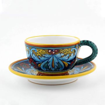 Italian breakfast cup and saucer from the Geometrico 64E Collection handmade by Eugenio Ricciarelli - Deruta, Rapallo, Amalfi