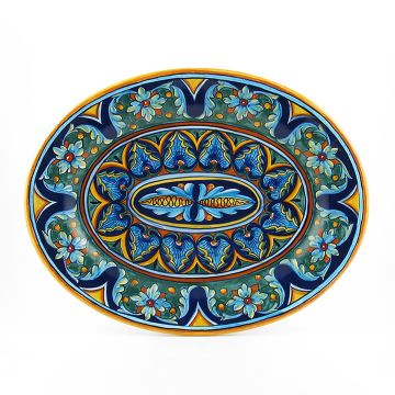 Italian oval platter from the Geometrico 65E Collection handmade by Eugenio Ricciarelli - Deruta, Rapallo, Amalfi