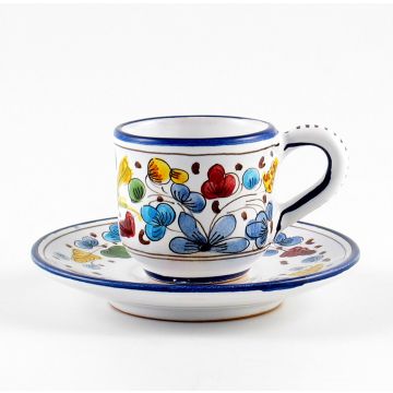 Arabesco Classico Italian espresso cup and saucer handmade by Fima in Deruta