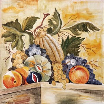 Deruta tile plaque featuring grapes and melons handmade by Antica Deruta - Italy