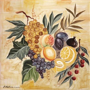 Deruta tile plaque featuring grapes and lemons handmade by Antica Deruta - Italy